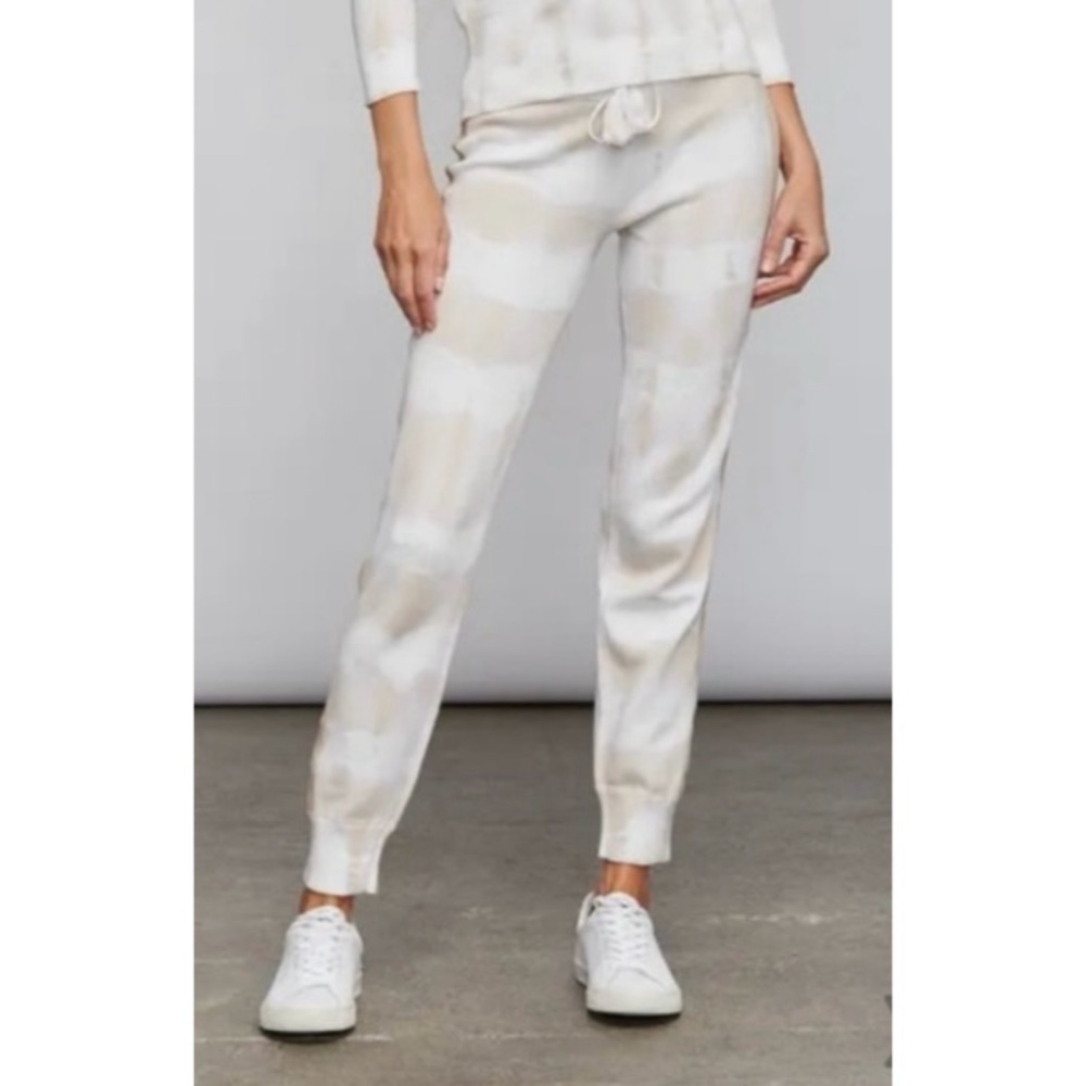 SUNDAYS Vera Tie-Dye Side-Stripe Lounge Knit Joggers in Tan